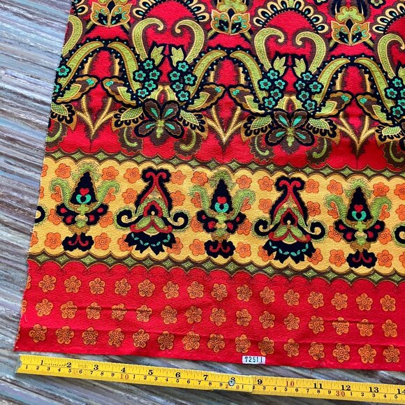 Flower Power Groovy Border Print Fabric Orange/Green Vintage Yardage 40x66" - Picture 8 of 8